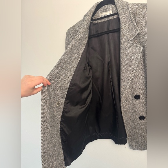 VINTAGE 80s Herman Kay Wool Tweed Double Breasted Pea Coat Petite Dominican repb - Picture 4 of 10